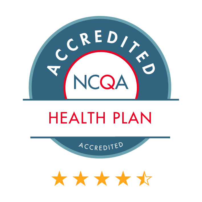 Seal displaying NCQA Health Plan Accredited with 4.5 out of 5 Stars